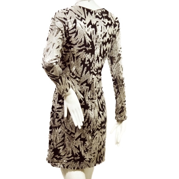 🆕🏷️  Aqua Black & Silver Sequin Long Sleeve Mini Dress – Bloomingdale’s - Picture 7 of 16